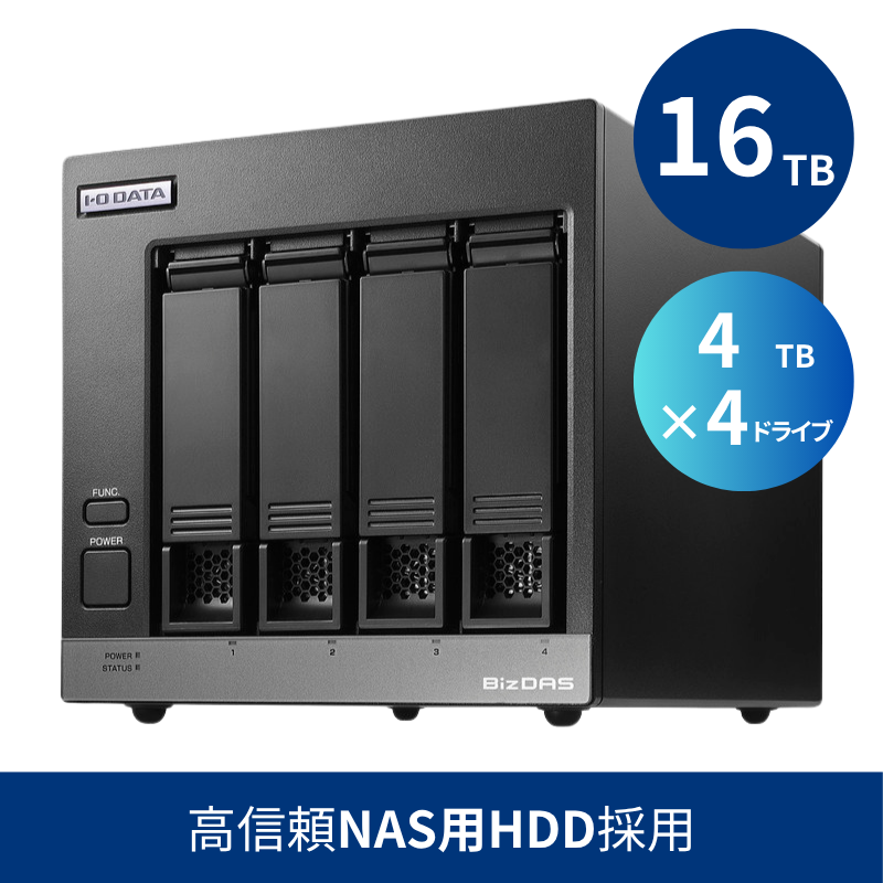 HD4-UTN16/16TB 高信頼NAS用HDD採用 法人向け外付け4ドライブハードディスク(4TB×4)